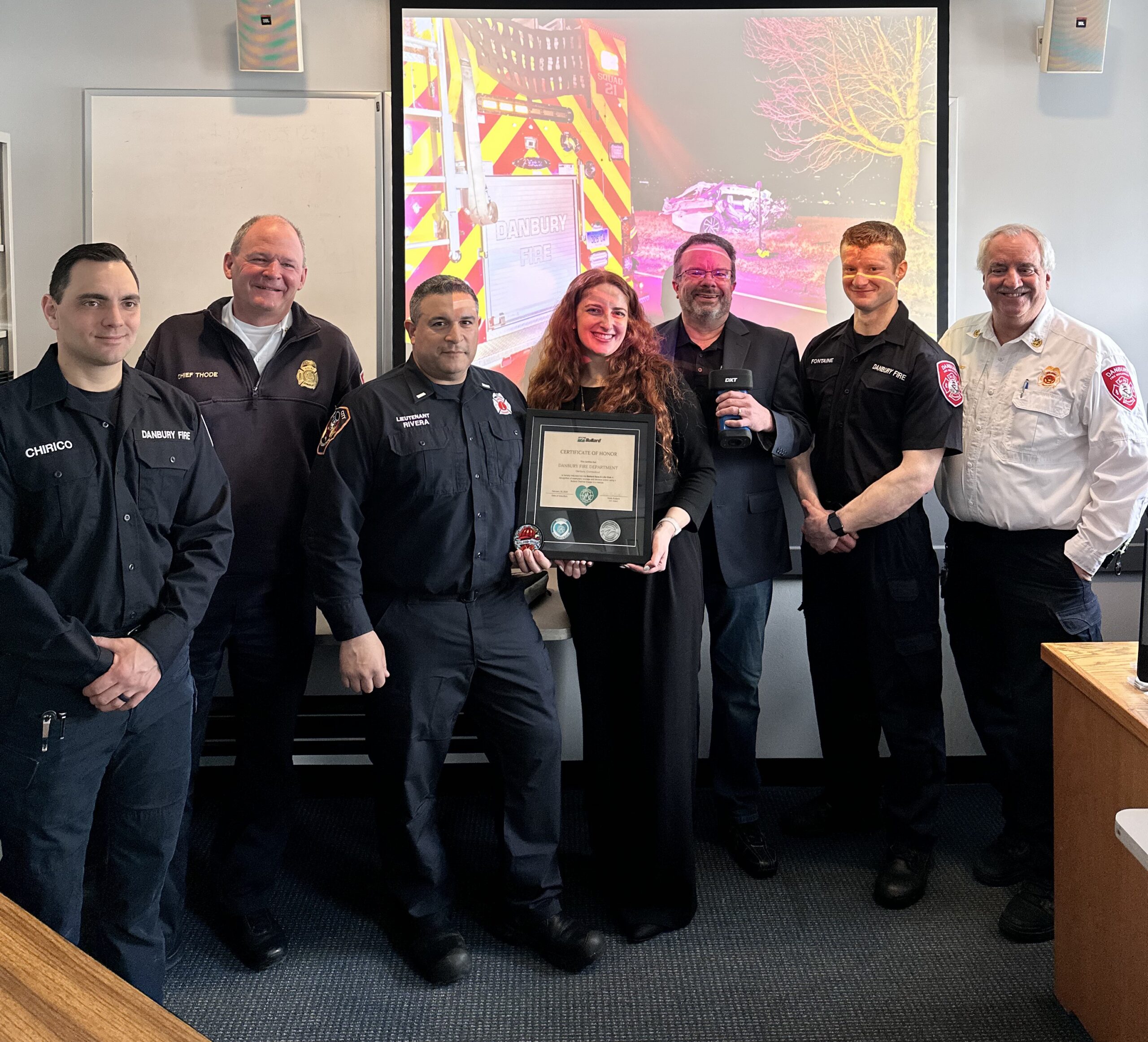 Danbury Fire Department Honored with Save-A-Life Award after Locating Injured Crash Victim